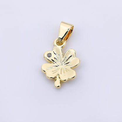 24K Gold Filled 13mm Round CZ Lucky Clover Leaves Pendant | AH-533