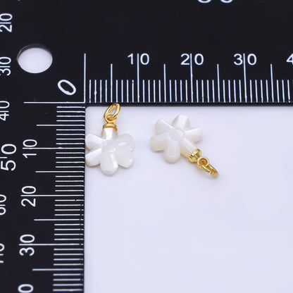 24K Gold Filled 13mm Sea Shell Pearl Bright White Blooming Flower Charm | P-1794