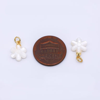 24K Gold Filled 13mm Sea Shell Pearl Bright White Blooming Flower Charm | P-1794