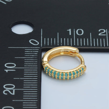 24K Gold Filled 13mm Turquoise Micro Paved Cartilage Huggie Earrings | AD731