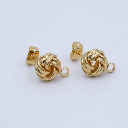 24K Gold Filled 13mm Twist &amp; Knot Stud Half-Earrings Open Loop Earring Findings | Z1286