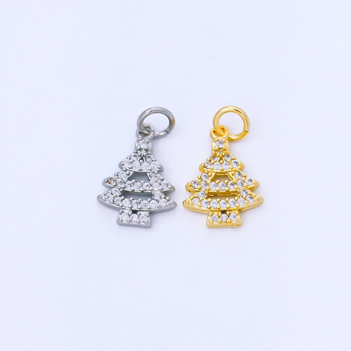 24K Gold Filled 14mm Clear Micro Paved CZ Christmas Tree Charm in Gold &amp; Silver | AF1552