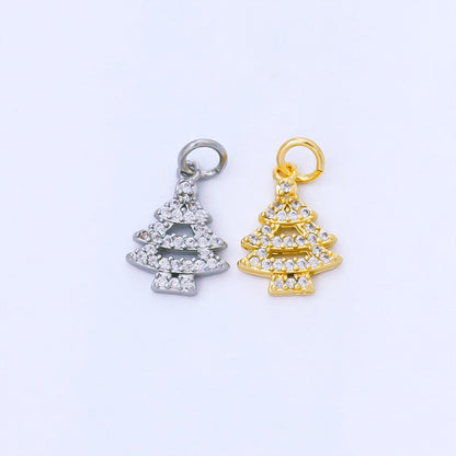 24K Gold Filled 14mm Clear Micro Paved CZ Christmas Tree Charm in Gold &amp; Silver | AF1552
