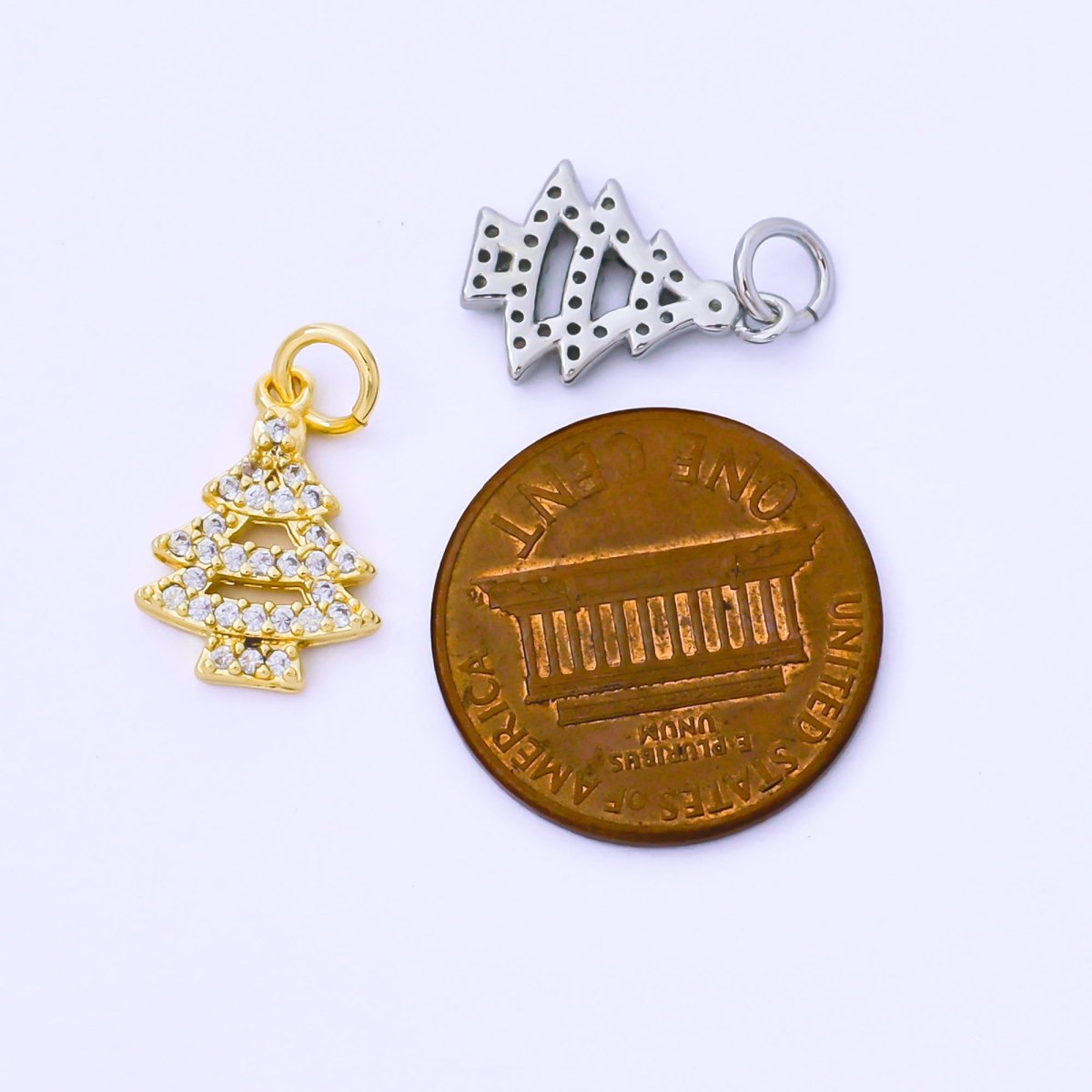 24K Gold Filled 14mm Clear Micro Paved CZ Christmas Tree Charm in Gold &amp; Silver | AF1552