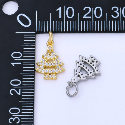 24K Gold Filled 14mm Clear Micro Paved CZ Christmas Tree Charm in Gold &amp; Silver | AF1552
