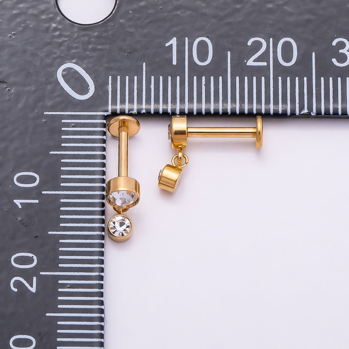 Titanium 14mm Clear CZ Round Drop Cartilage Piercing Flat Back Stud in Gold &amp; Silver | BJ-00063 BJ-00064