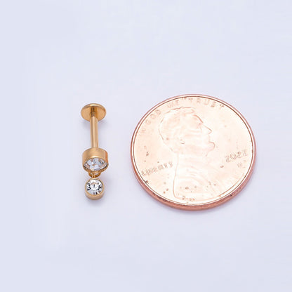 Titanium 14mm Clear CZ Round Drop Cartilage Piercing Flat Back Stud in Gold &amp; Silver | BJ-00063 BJ-00064