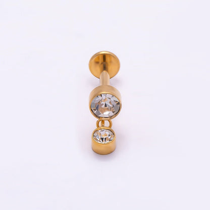 Titanium 14mm Clear CZ Round Drop Cartilage Piercing Flat Back Stud in Gold &amp; Silver | BJ-00063 BJ-00064