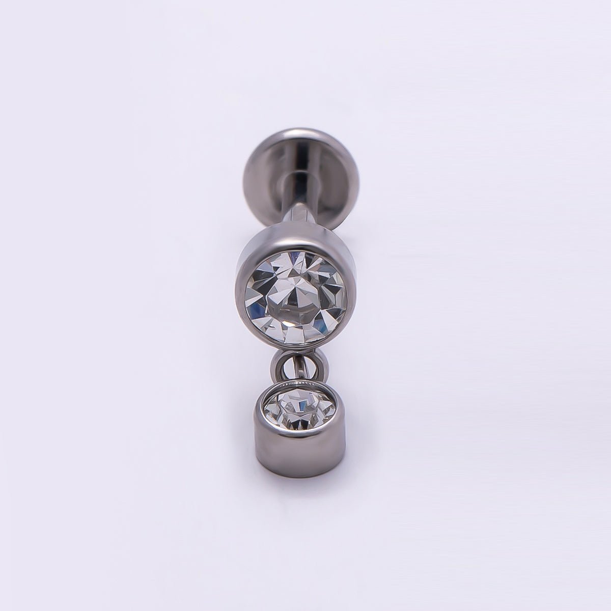 Titanium 14mm Clear CZ Round Drop Cartilage Piercing Flat Back Stud in Gold &amp; Silver | BJ-00063 BJ-00064