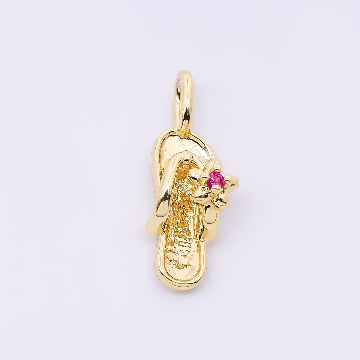 24K Gold Filled 14mm Fuchsia Flower CZ Flip Flop Sandals Pendant in Gold &amp; Silver | AH528