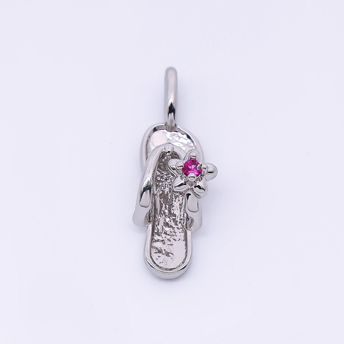 24K Gold Filled 14mm Fuchsia Flower CZ Flip Flop Sandals Pendant in Gold &amp; Silver | AH528