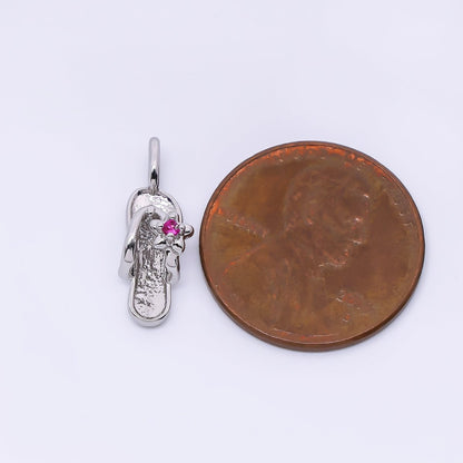 24K Gold Filled 14mm Fuchsia Flower CZ Flip Flop Sandals Pendant in Gold &amp; Silver | AH528