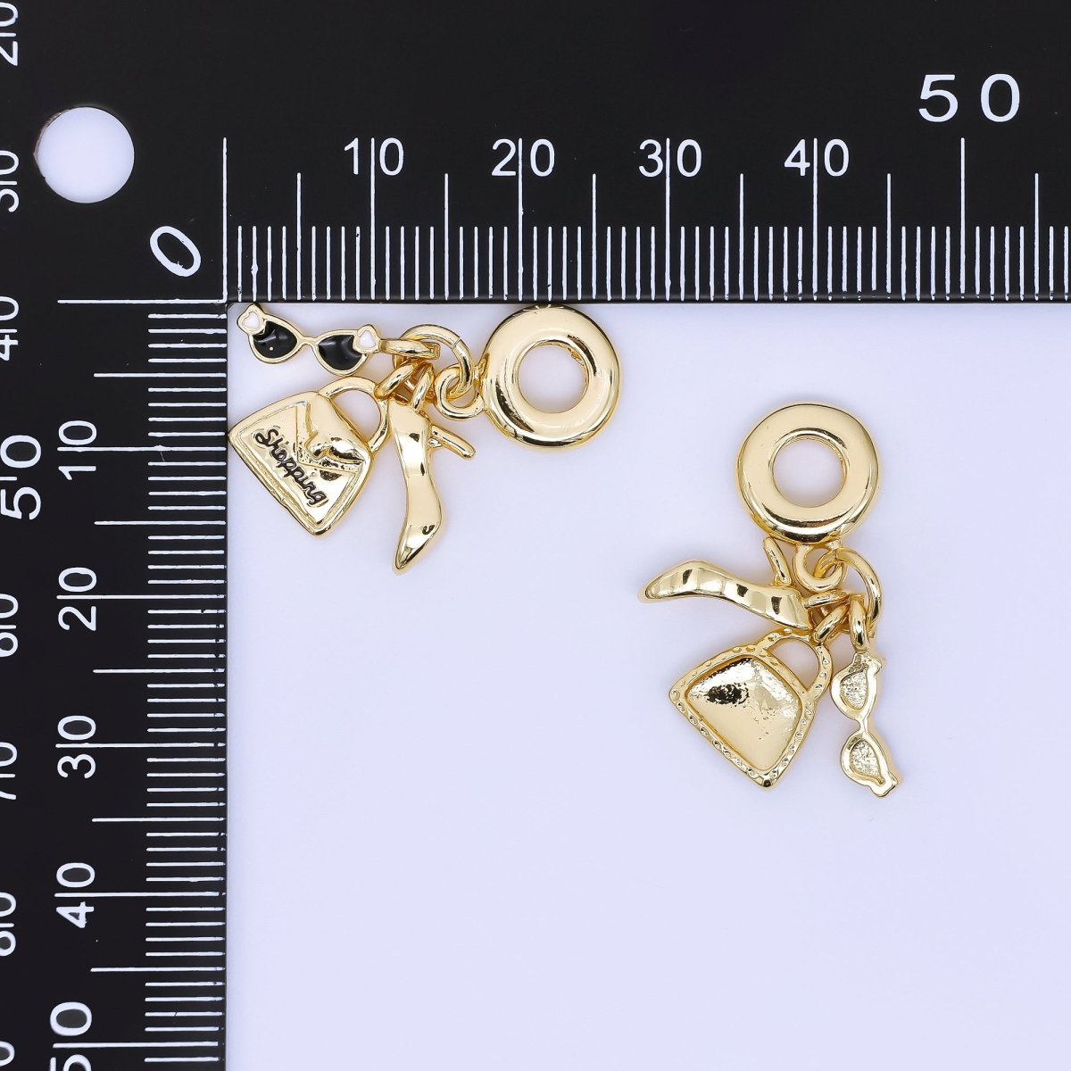 24K Gold Filled 14mm Sunglasses Heels Shopping Bag Drop Rondelle Charm | AC1652
