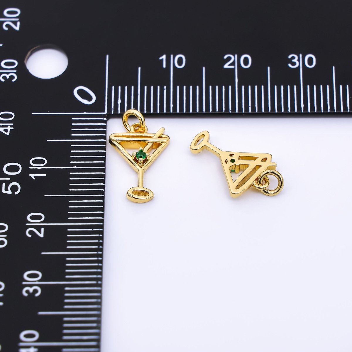 24K Gold Filled 14mm Green Round CZ Martini Glass Alcoholic Drink Charm | AF-524