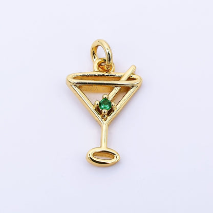 24K Gold Filled 14mm Green Round CZ Martini Glass Alcoholic Drink Charm | AF-524