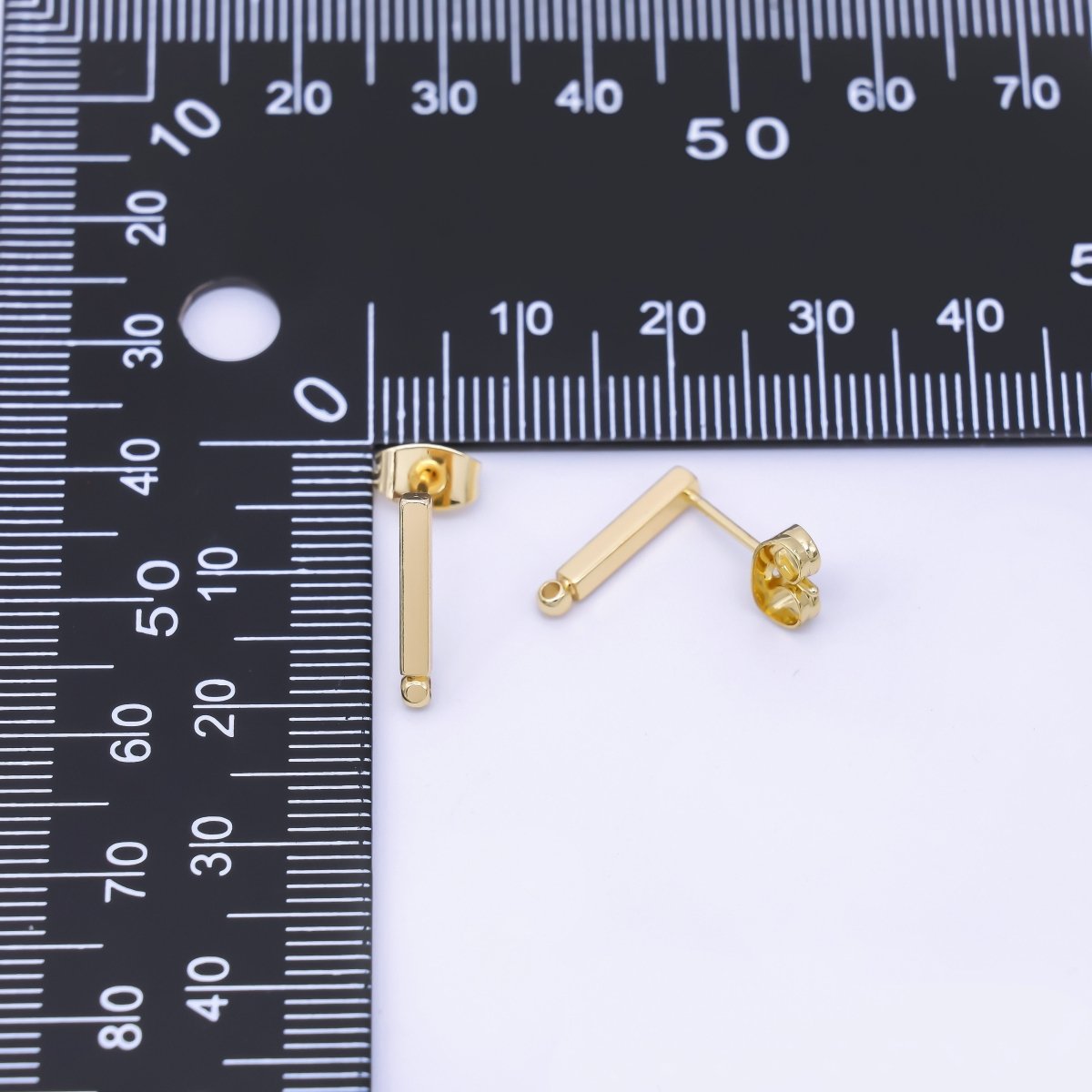 24K Gold Filled 14mm Linear Bar Open Loop Drop Stud Earring Findings | Z1327