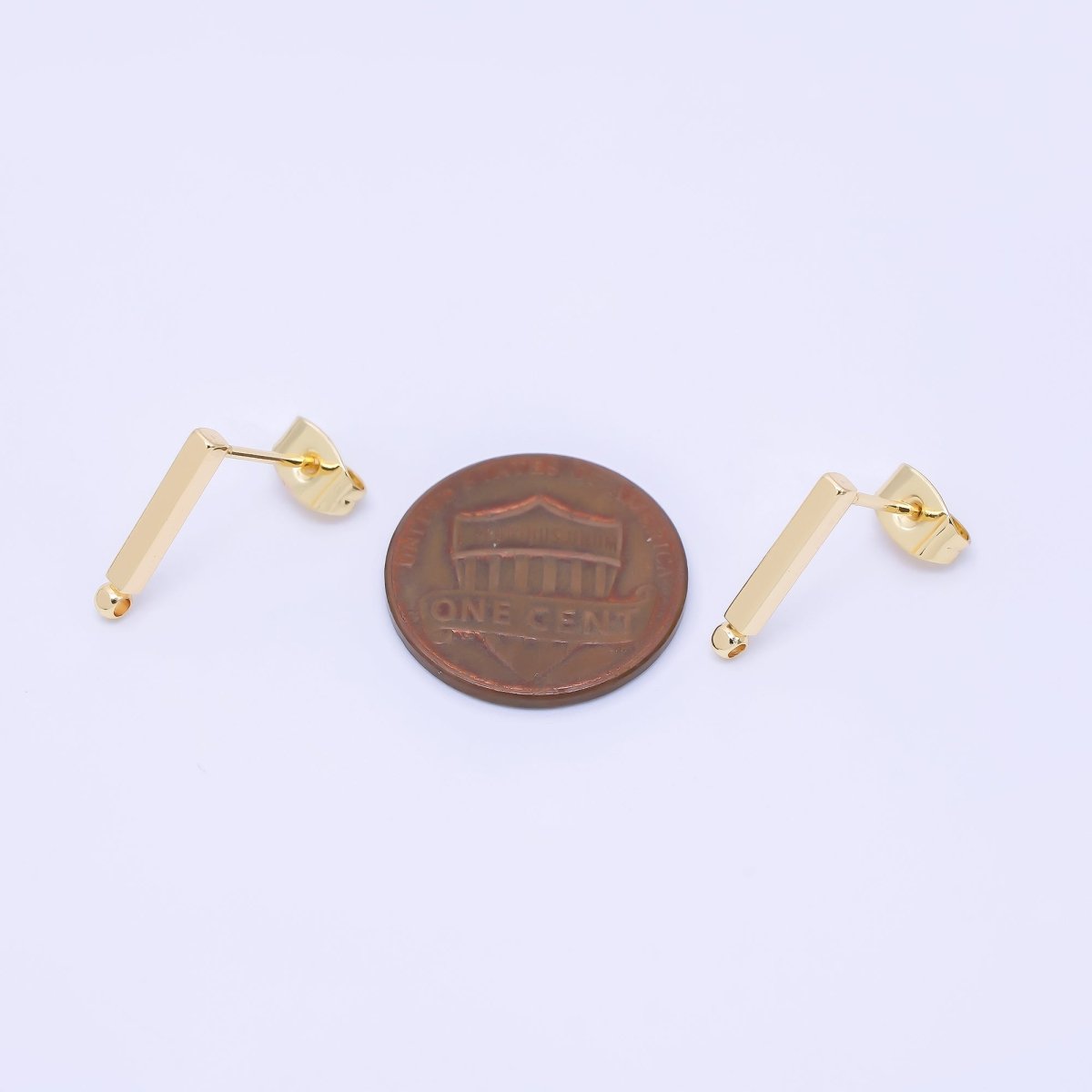 24K Gold Filled 14mm Linear Bar Open Loop Drop Stud Earring Findings | Z1327
