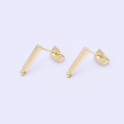 24K Gold Filled 14mm Linear Bar Open Loop Drop Stud Earring Findings | Z1327