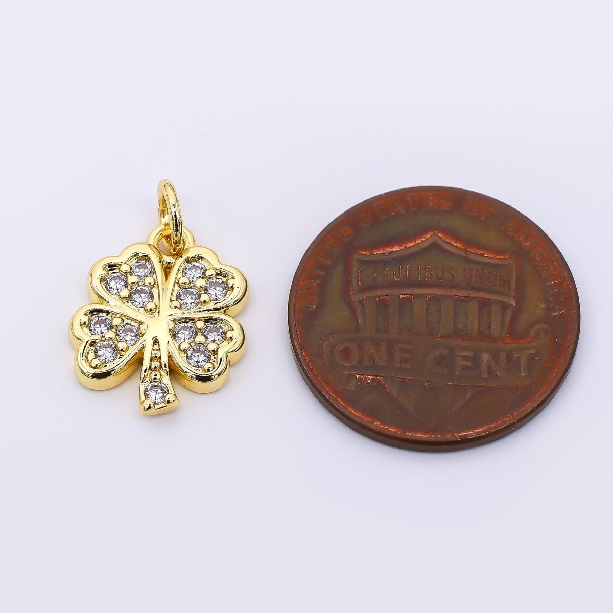24K Gold Filled 14mm Micro Paved CZ 4 Leaf Lucky Clover Floral Charm | AF536