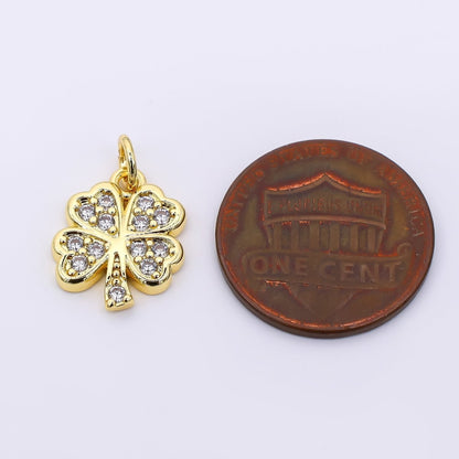 24K Gold Filled 14mm Micro Paved CZ 4 Leaf Lucky Clover Floral Charm | AF536