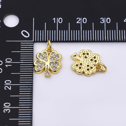 24K Gold Filled 14mm Micro Paved CZ 4 Leaf Lucky Clover Floral Charm | AF536