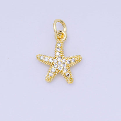 24K Gold Filled 14mm Micro Paved CZ Beach Star Fish Animal Pendant | AJ-507