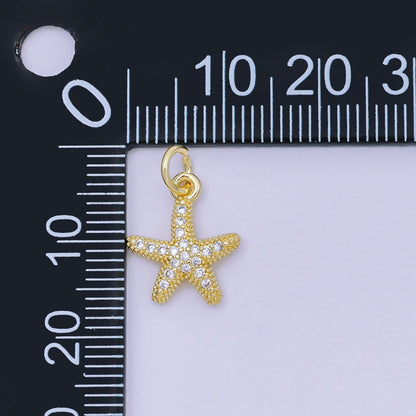 24K Gold Filled 14mm Micro Paved CZ Beach Star Fish Animal Pendant | AJ-507