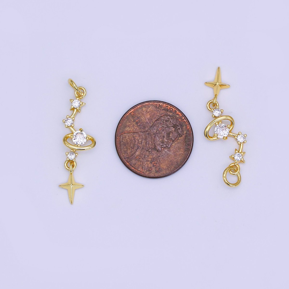 24K Gold Filled 14mm Micro Paved CZ Celestial Stargazing Charm North Star Pendant | AJ-493