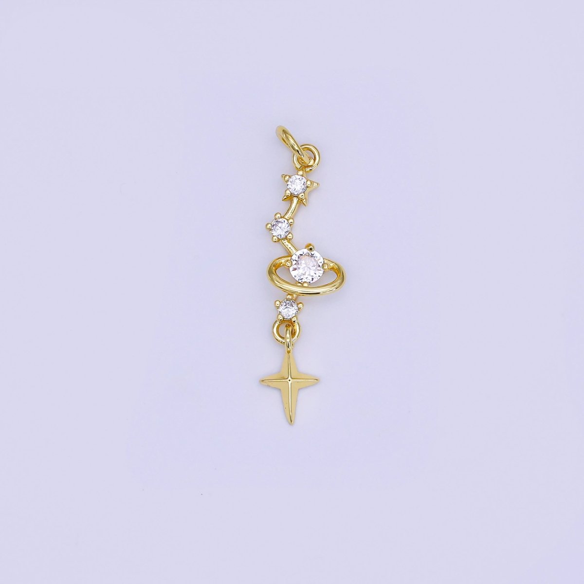 24K Gold Filled 14mm Micro Paved CZ Celestial Stargazing Charm North Star Pendant | AJ-493