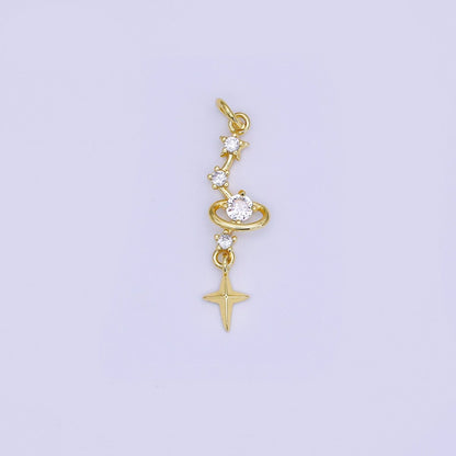 24K Gold Filled 14mm Micro Paved CZ Celestial Stargazing Charm North Star Pendant | AJ-493