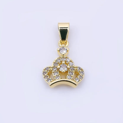 24K Gold Filled 14mm Micro Paved CZ Crown Princess Queen Pendant | AH-538