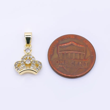 24K Gold Filled 14mm Micro Paved CZ Crown Princess Queen Pendant | AH-538
