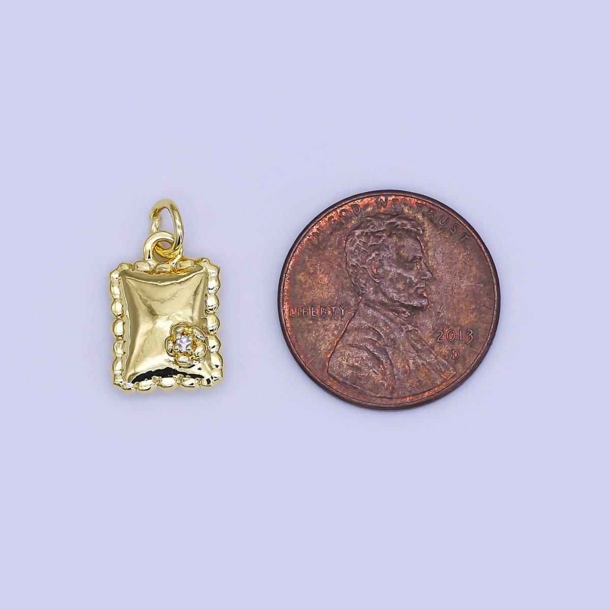 24K Gold Filled 14mm Micro Paved CZ Italian Ravioli Pasta Book Flower Charm | AJ306
