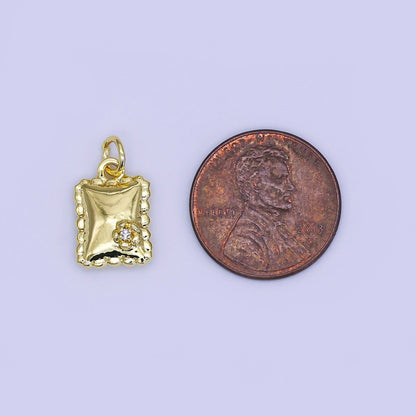 24K Gold Filled 14mm Micro Paved CZ Italian Ravioli Pasta Book Flower Charm | AJ306