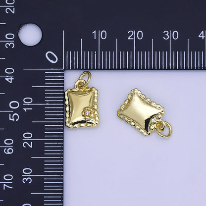 24K Gold Filled 14mm Micro Paved CZ Italian Ravioli Pasta Book Flower Charm | AJ306