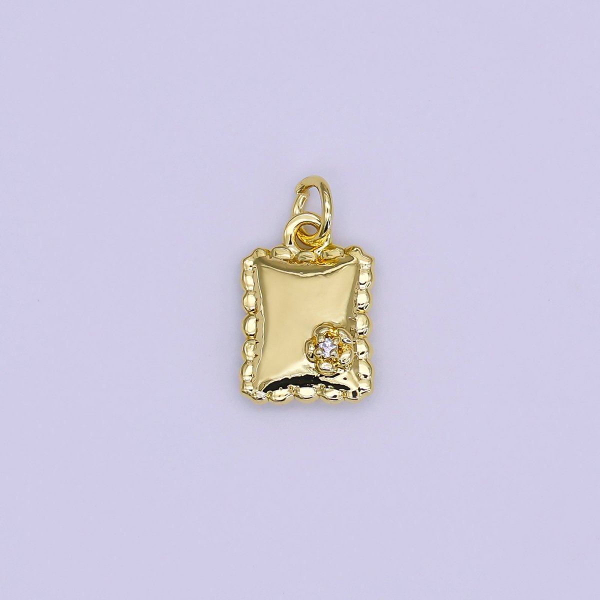 24K Gold Filled 14mm Micro Paved CZ Italian Ravioli Pasta Book Flower Charm | AJ306