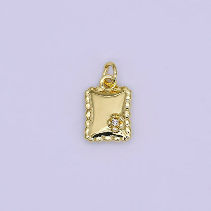 24K Gold Filled 14mm Micro Paved CZ Italian Ravioli Pasta Book Flower Charm | AJ306