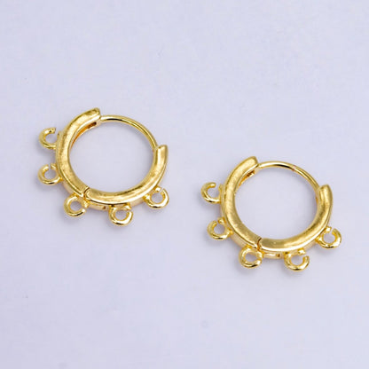 24K Gold Filled 14mm Minimalist Five Open Loop Drop Huggie Earring Findings | Z1024