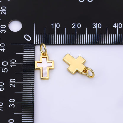 24K Gold Filled 14mm Shell Pearl Religious Christian Cross Bezel Charms | AH564
