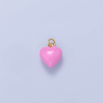 24K Gold Filled 14mm Pink Enamel Chubby Heart Charm | Charms-00937