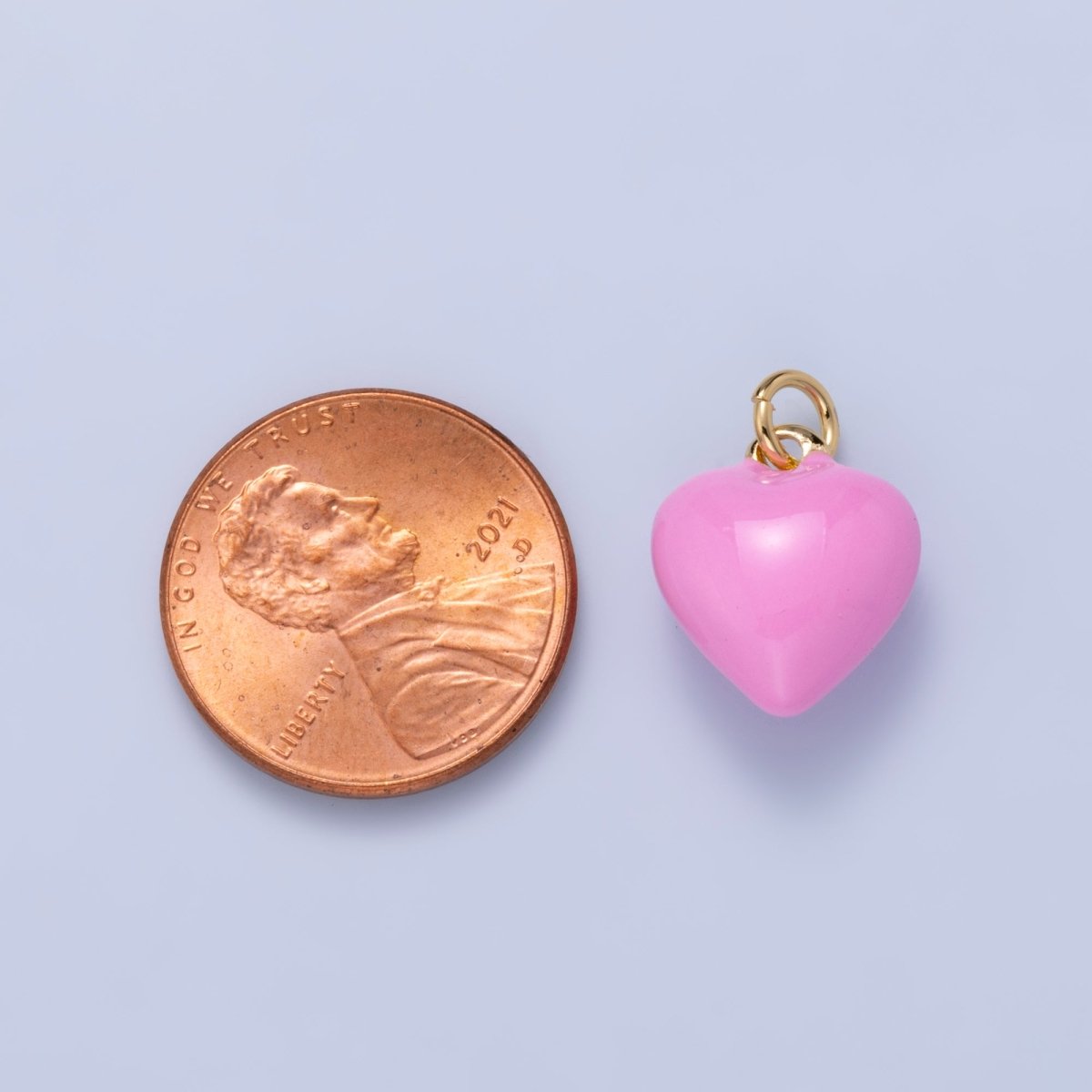 24K Gold Filled 14mm Pink Enamel Chubby Heart Charm | Charms-00937