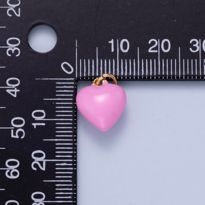 24K Gold Filled 14mm Pink Enamel Chubby Heart Charm | Charms-00937