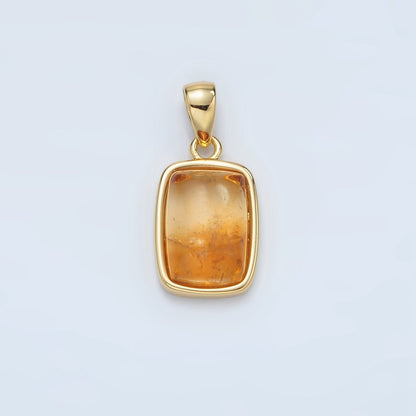 24K Gold Filled 18mm Natural Gemstone Rectangular Bezel Pendant | AA1402 - A1406
