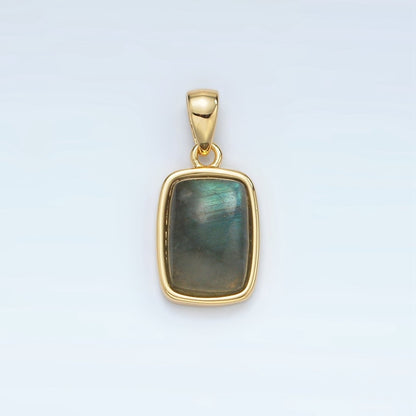24K Gold Filled 18mm Natural Gemstone Rectangular Bezel Pendant | AA1402 - A1406