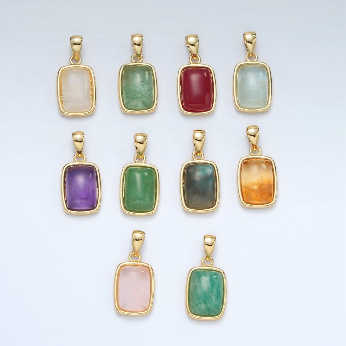24K Gold Filled 18mm Natural Gemstone Rectangular Bezel Pendant | AA1402 - A1406