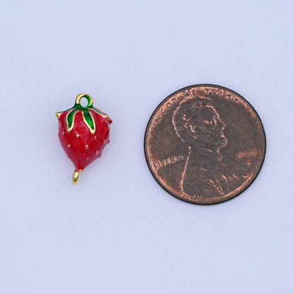 24K Gold Filled 14mm Red Enamel Strawberry 3D Multidimensional Charm | Y021