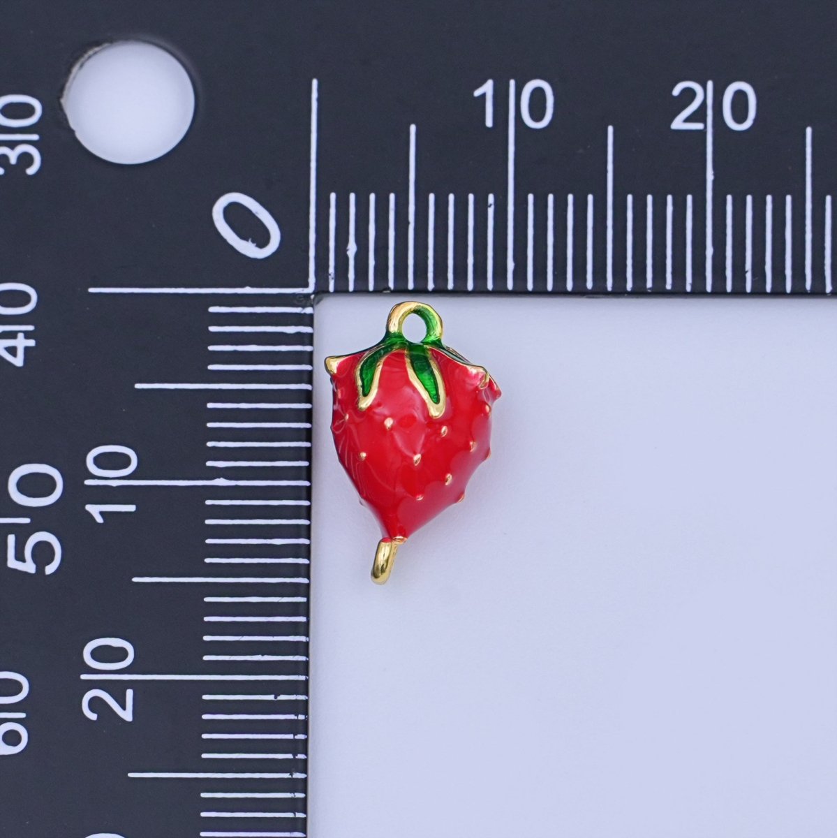 24K Gold Filled 14mm Red Enamel Strawberry 3D Multidimensional Charm | Y021