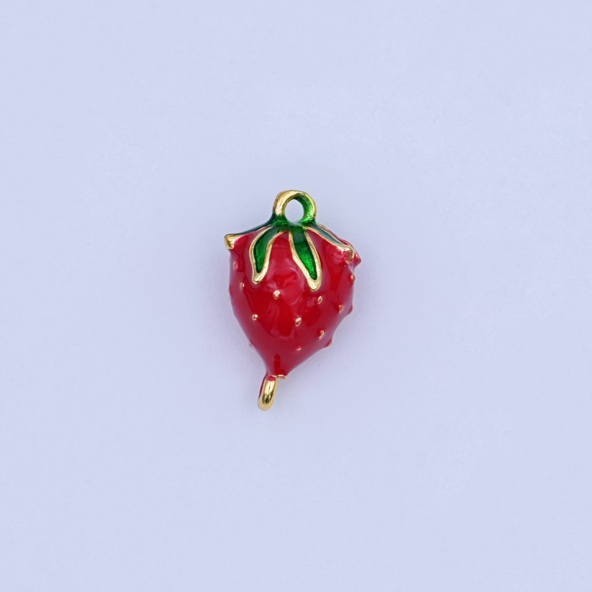 24K Gold Filled 14mm Red Enamel Strawberry 3D Multidimensional Charm | Y021