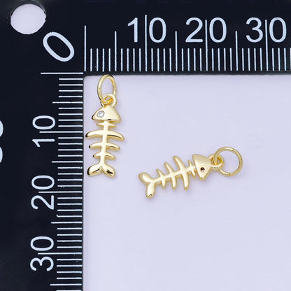24K Gold Filled 14mm Round CZ Fishbone Minimalist Charm | D102