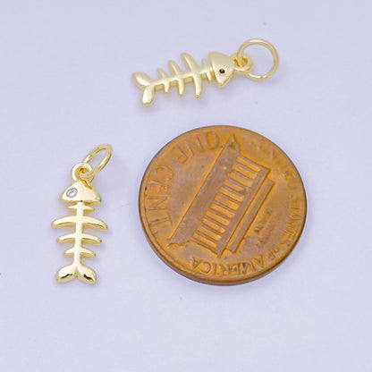 24K Gold Filled 14mm Round CZ Fishbone Minimalist Charm | D102